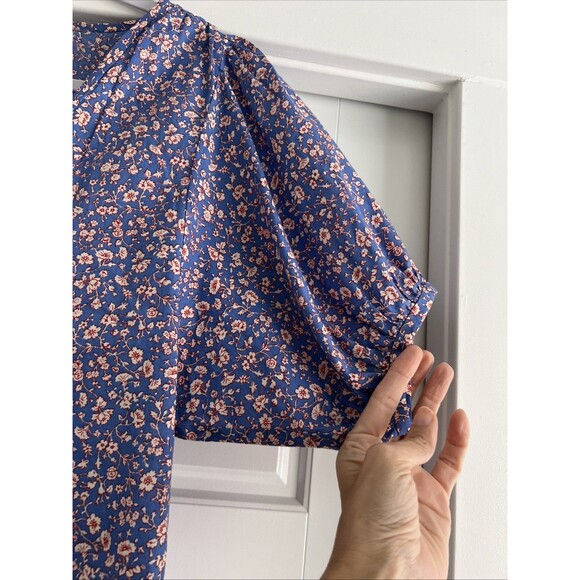 Madewell Blue Floral Summer Vines Puff Sleeve Blouse Size XS - Picture 4 of 6